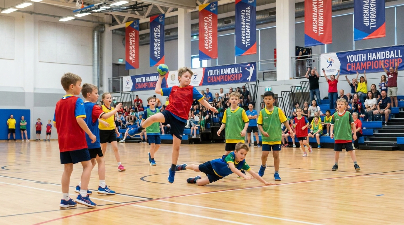 Junge Handballspieler des HC Empor Rostock beim Nachwuchs-Turnier in der Halle
