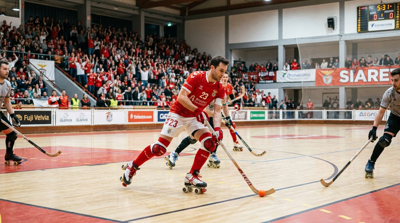 RHC Rostock Rollhockeyspieler in Aktion in der Sporthalle beim Bundesligaspiel