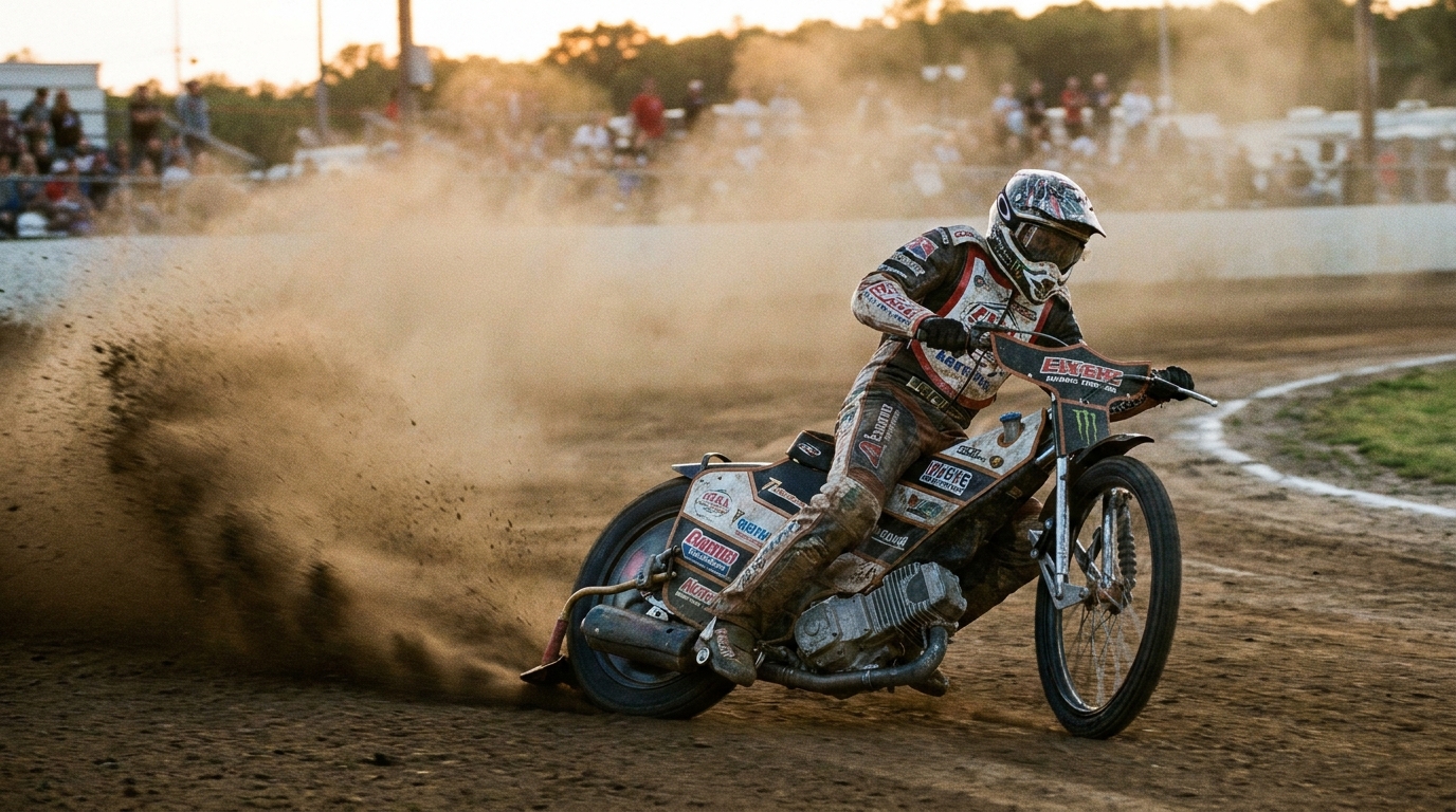 Speedwayfahrer auf dem Oval in Rostock beim EM-Qualifikationsrennen 2025