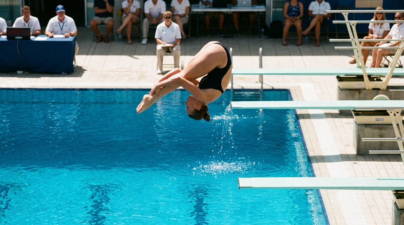 Wasserspringer beim Warnemuender Diving Cup im Saltsprung vom Drei-Meter-Brett