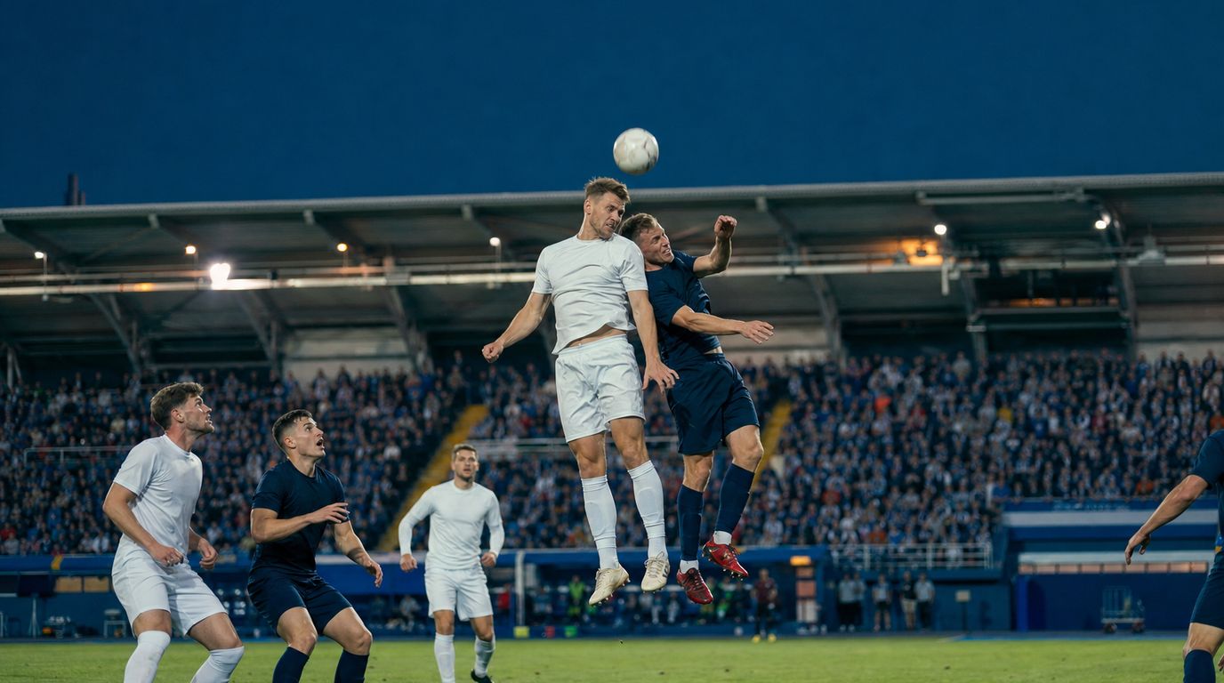 Fußballstadion an der Ostsee mit vollen Rängen und grünem Rasen im Abendlicht